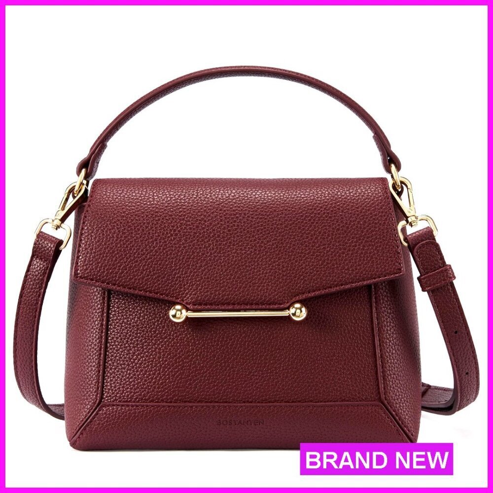 Vegan Leather Crossbody Bag with Top Handle, Adjustable Strap, Magnetic Closure